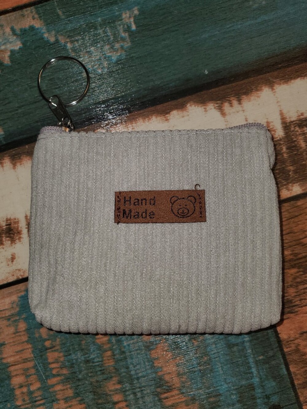 7/$10 Light Grey Corduroy Keychain Coin Pouch